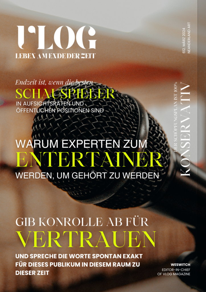 Magazin-Cover Abbildung mit den Titeln Schauspieler, Entertainer brauchen Vertrauen um zu sprechen mit dem Titel: Experte-Entertainer-Schauspieler performen im Vortrag